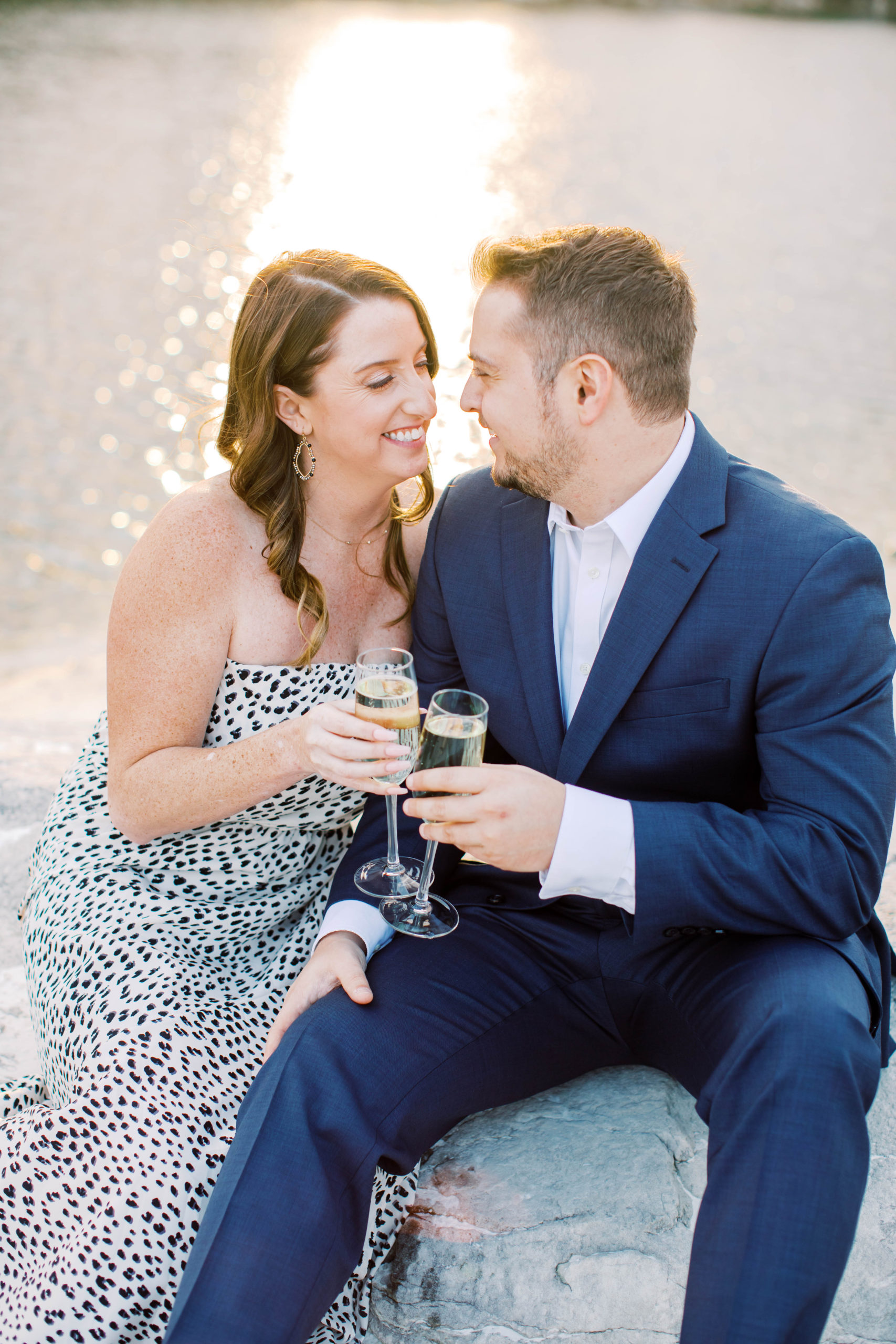 Klondike Park fall engagement champagne toast