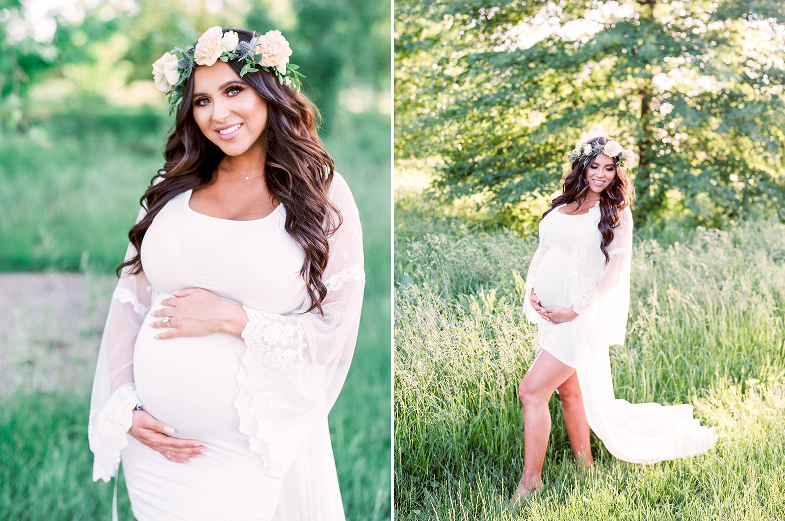 boho maternity session with flower crown