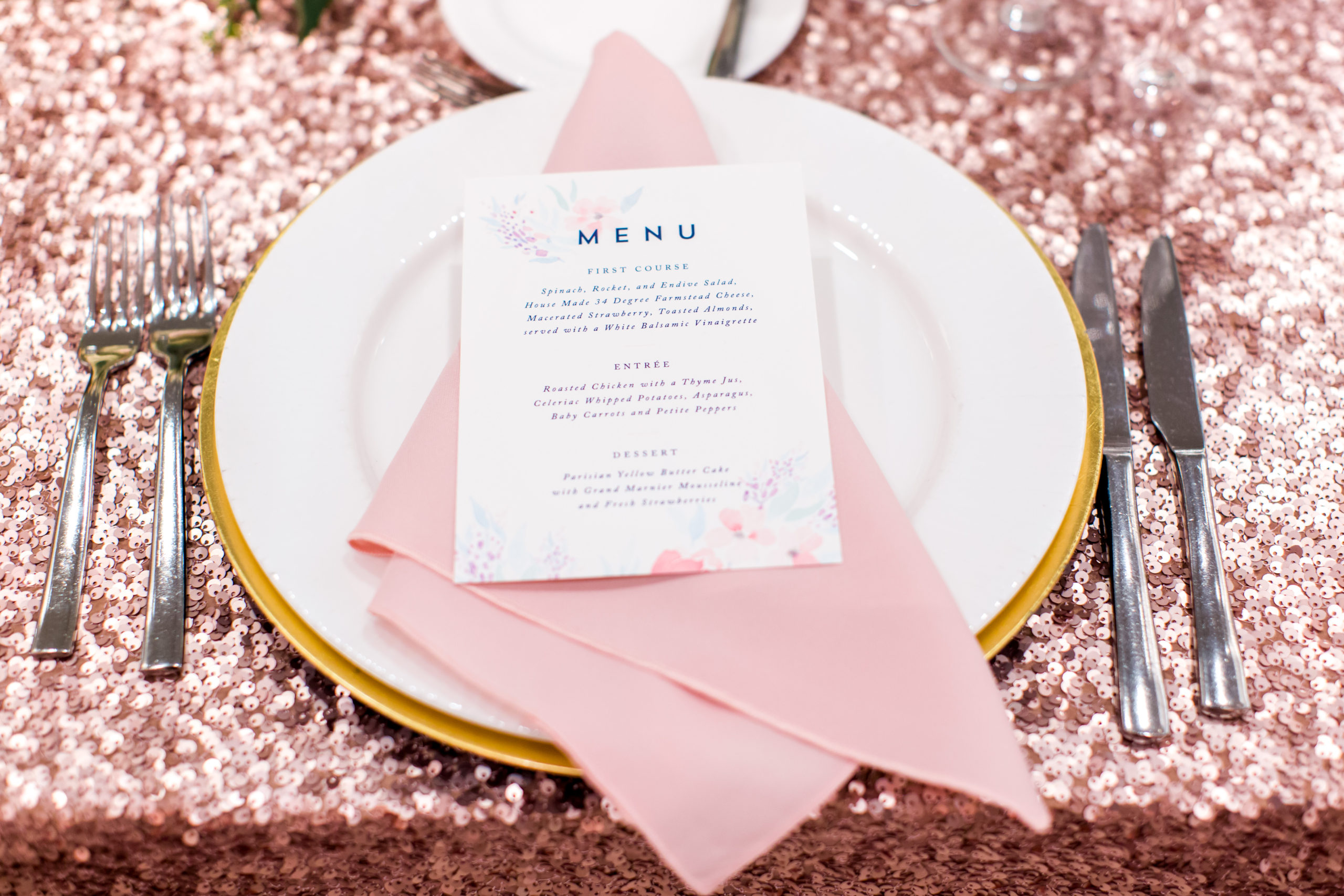Pink, Gold & Navy Wedding reception details