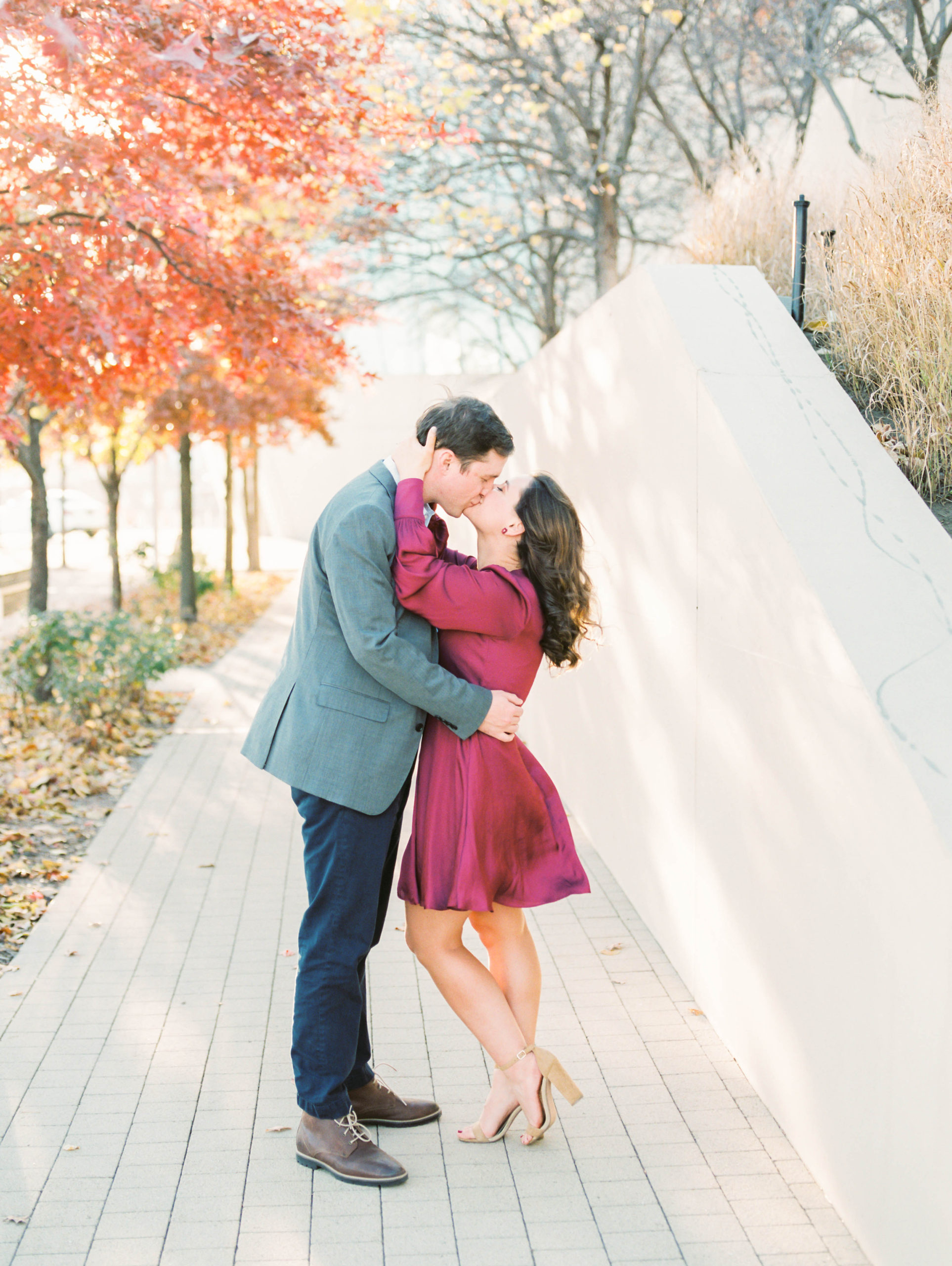 fall colored engagement session on film