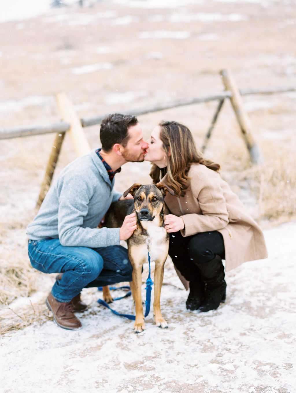 winter engagement photos with dog