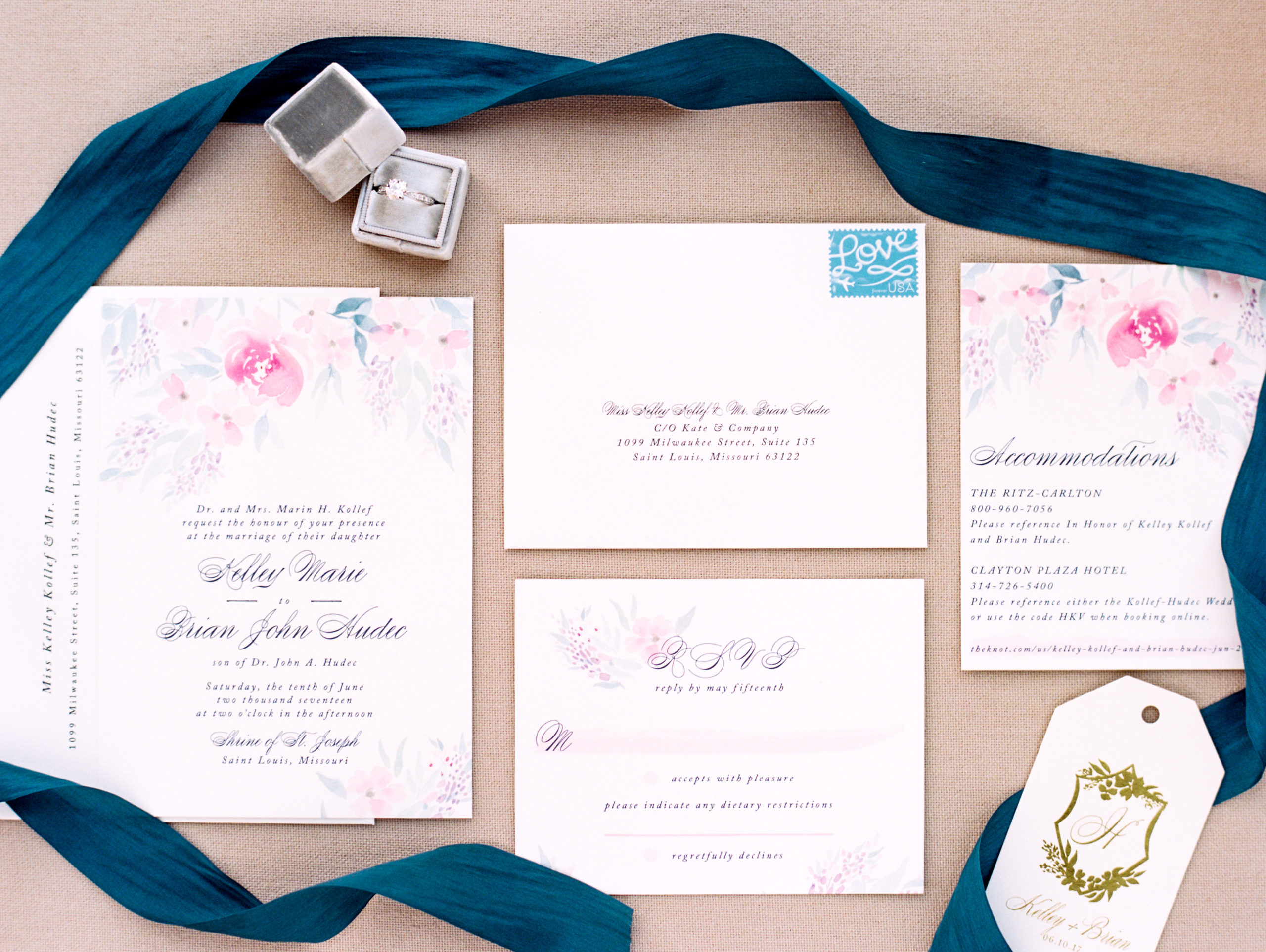 Pink, Gold & Navy Wedding Invitations