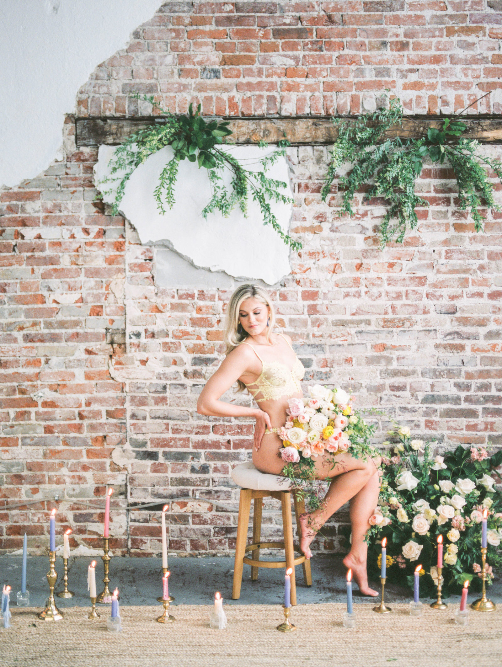 colorful Fine art pastel inspired boudoir session on film in St Louis